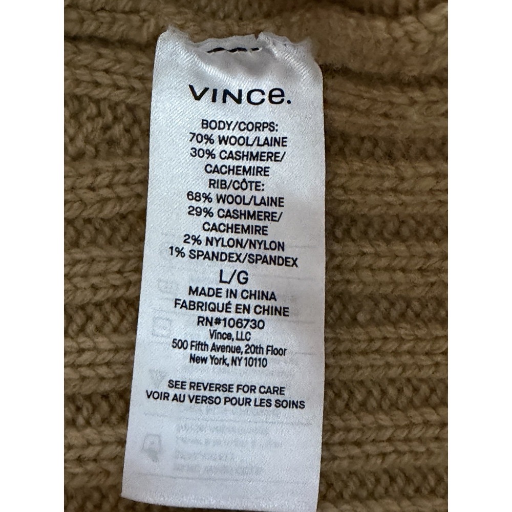 Vince Wool Cashmere Ribbed Cropped Cardigan Camel Tan Size Large Button Front - Picture 3 of 7